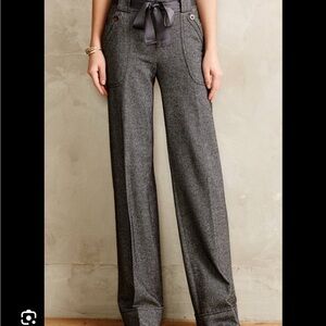Elevenses Anthropologie Gray Wide-Leg Trousers with Satin Tie